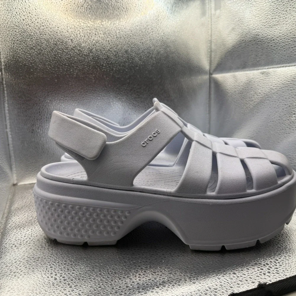 Size 10 Crocs Stomp‎ Chalk White Womens Lightweight Fisherman Platform Sandals
